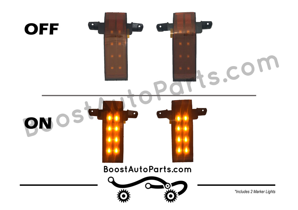 Tow Mirror Direct Replacement Marker Lights for 2014-2019 Chevy Silverado & GMC Sierra – Unpainted, Amber Lens / Amber LED / Dot Style