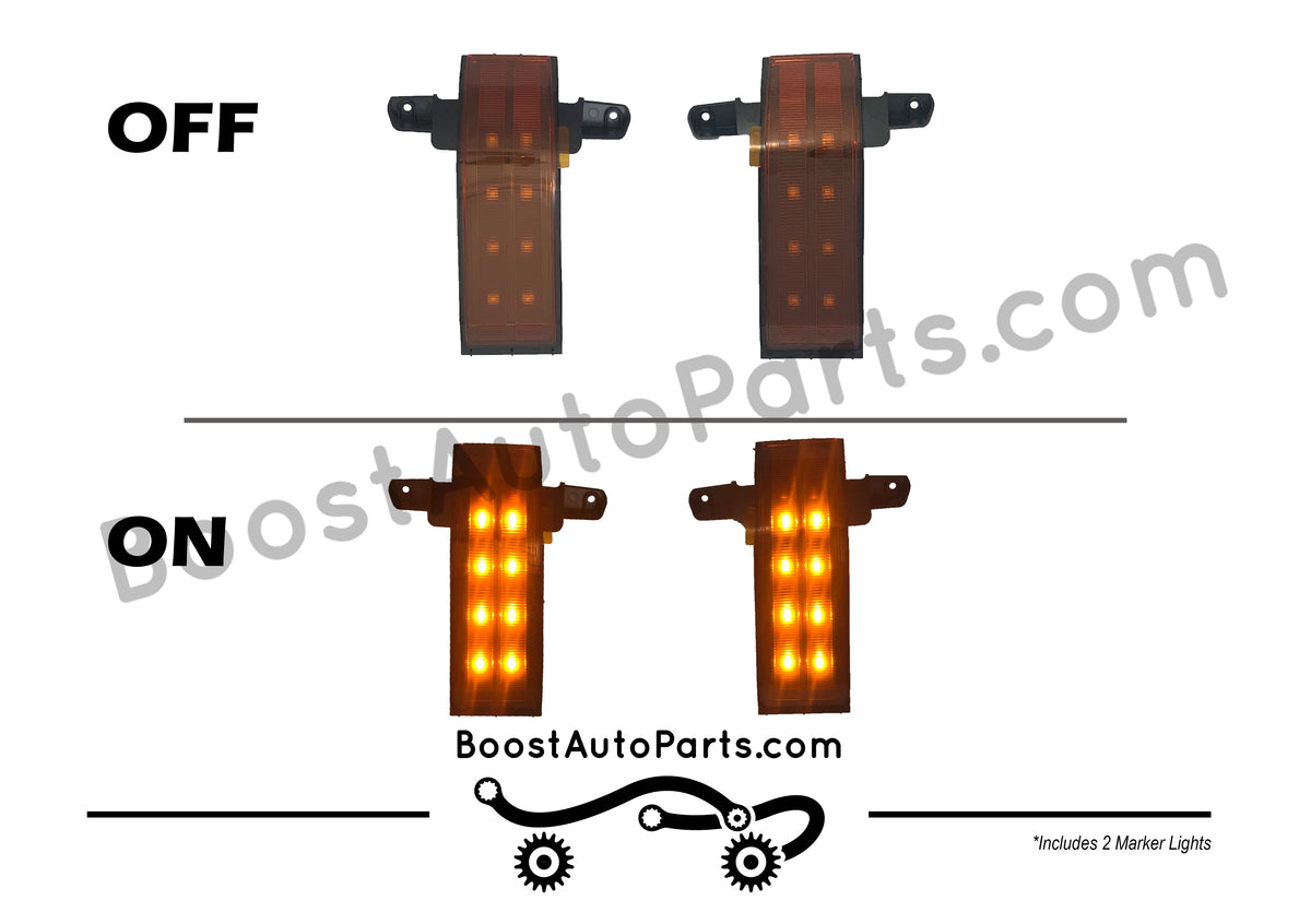 Tow Mirror Direct Replacement Marker Lights for 2014-2019 Chevy Silverado & GMC Sierra – Unpainted, Amber Lens / Amber LED / Dot Style