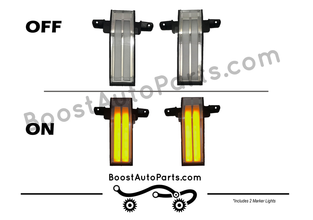 Tow Mirror Direct Replacement Marker Lights for 2014-2019 Chevy Silverado & GMC Sierra – Unpainted, Clear Lens / Amber LED / Strip Style