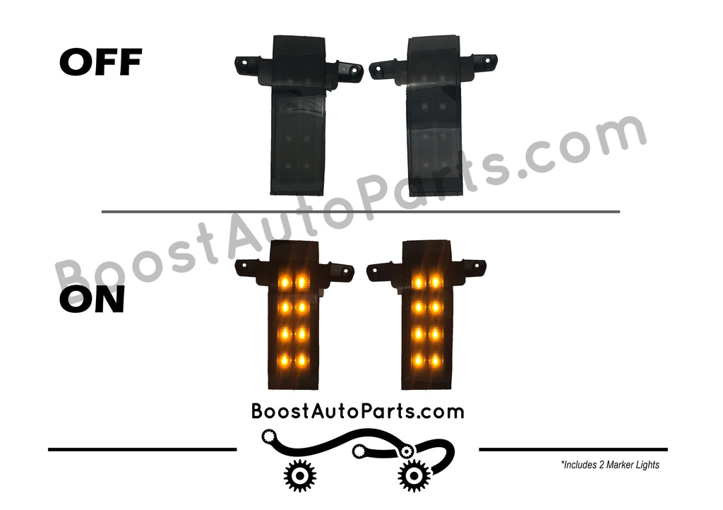 Tow Mirror Direct Replacement Marker Lights for 2014-2019 Chevy Silverado & GMC Sierra – Unpainted, Smoked Lens / Amber LED / Dot Style