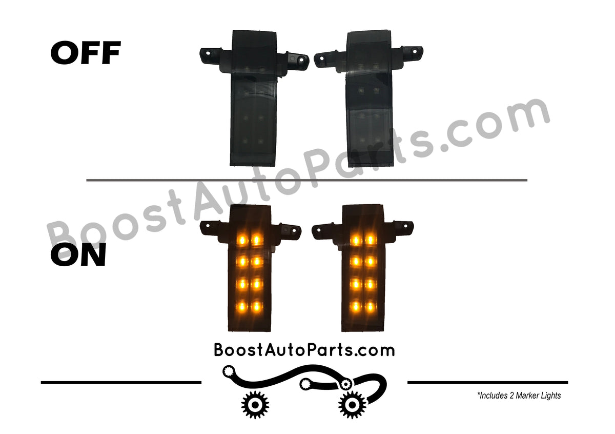 Tow Mirror Direct Replacement Marker Lights for 2014-2019 Chevy Silverado & GMC Sierra – Unpainted, Smoked Lens / Amber LED / Dot Style