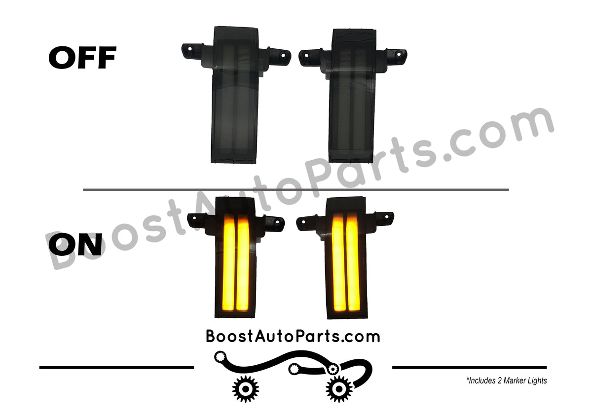 Tow Mirror Direct Replacement Marker Lights for 2014-2019 Chevy Silverado & GMC Sierra – Unpainted, Smoked Lens / Amber LED / Strip Style