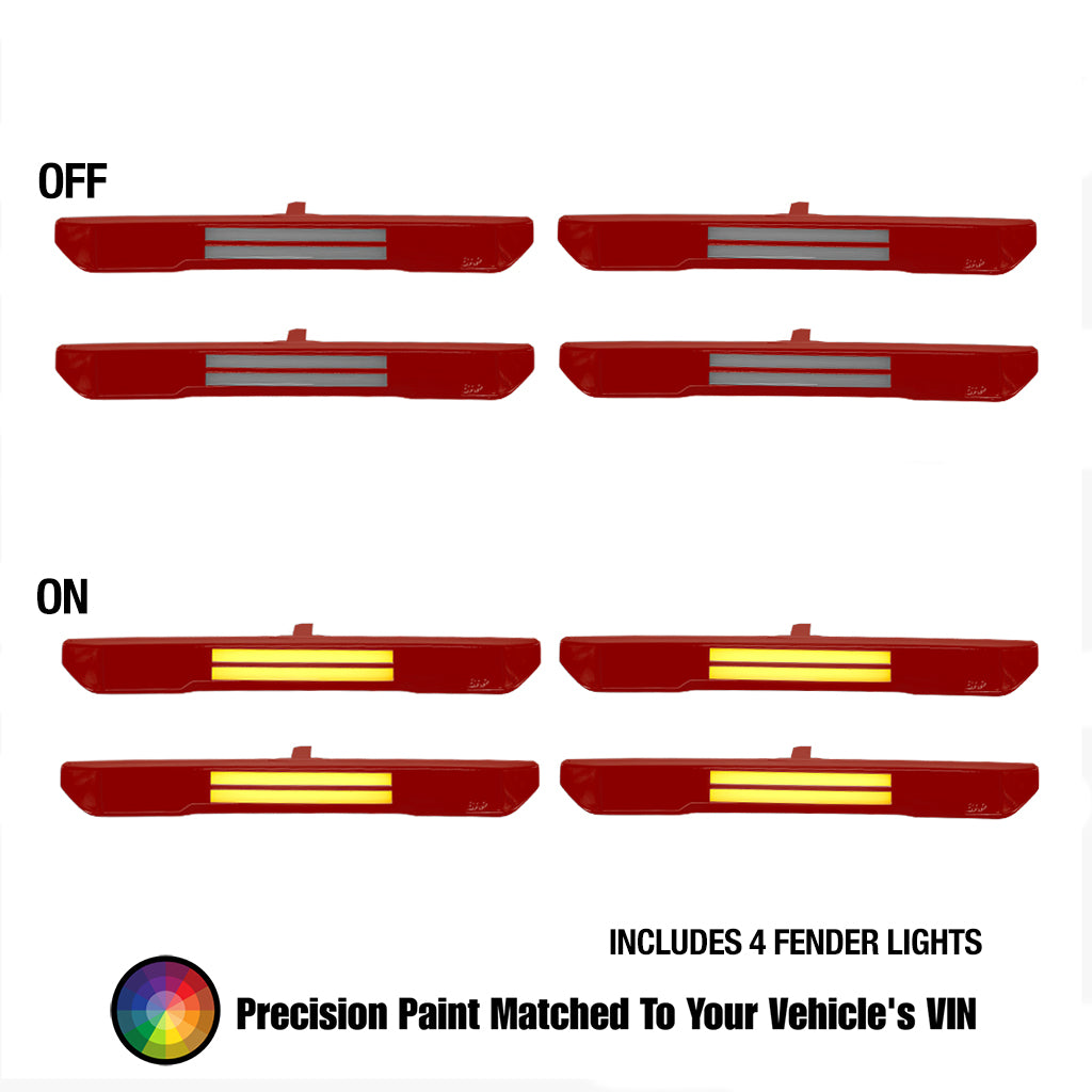 2020-2026 GMC Sierra 2500/3500 fender lights – Painted (VIN matched), OEM length LED, sequential signal & running light