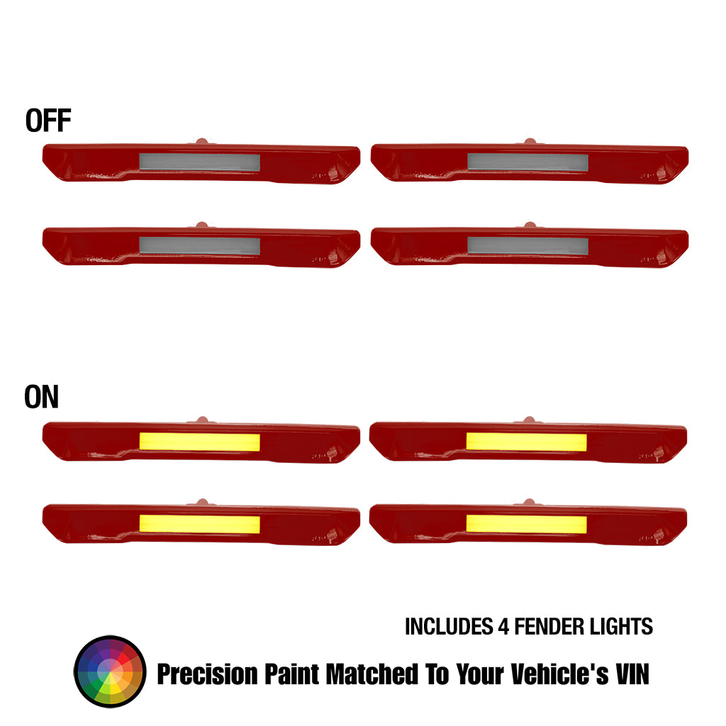 2020-2026 GMC Sierra 2500/3500 fender lights – Painted (VIN matched), OEM length LED, amber running light