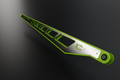 Large drop skeletonized ladder bar, angled view, chartreuse with mirror stainless overlay (render)