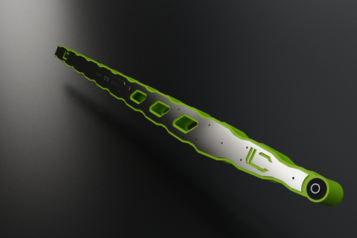 OG Style ladder bar, angled view, chartreuse with mirror stainless overlay (render)