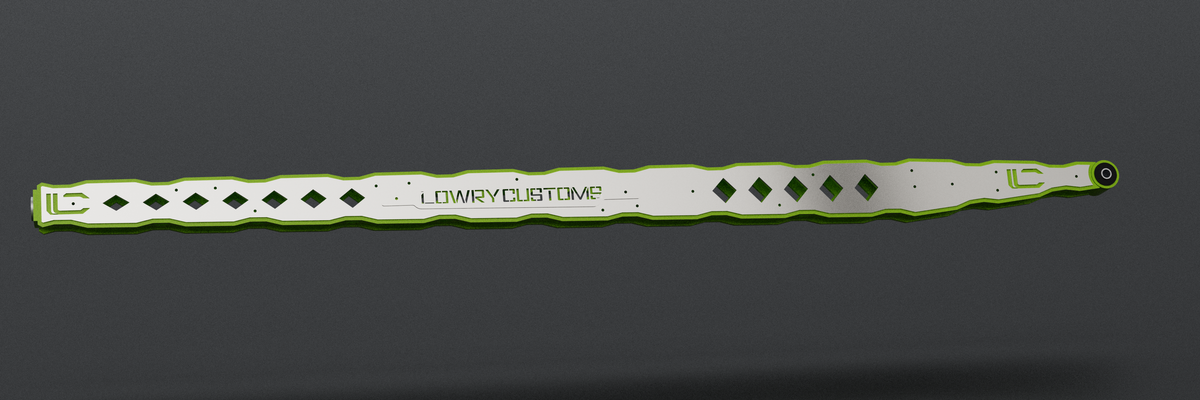 Diamond Design ladder bar, side view with LOWRY CUSTOMS name plate (render)