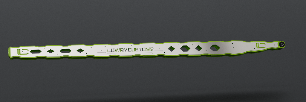 Wide hexagon and diamond ladder bar, side view with LOWRY CUSTOMS name plate (render)