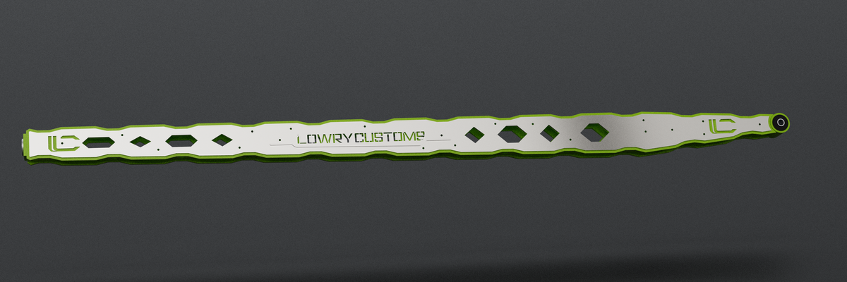 Wide hexagon and diamond ladder bar, side view with LOWRY CUSTOMS name plate (render)