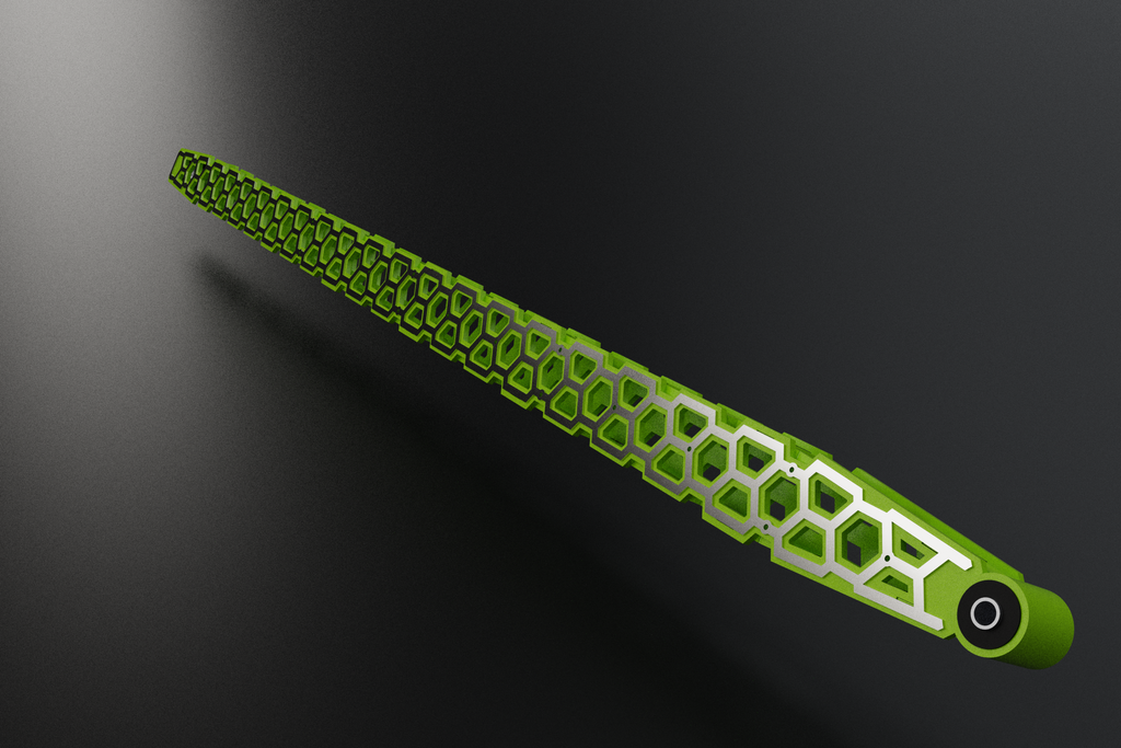 Honeycomb traction bar, angled view, chartreuse powder coat with honeycomb cutouts (render)