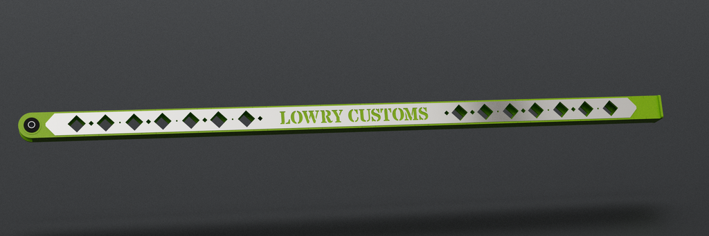 Straight diamond ladder bar, side view, chartreuse with mirror stainless overlay (render)