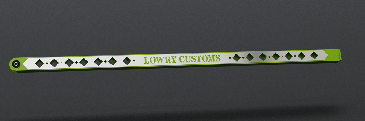 Straight diamond ladder bar, side view, chartreuse with mirror stainless overlay (render)