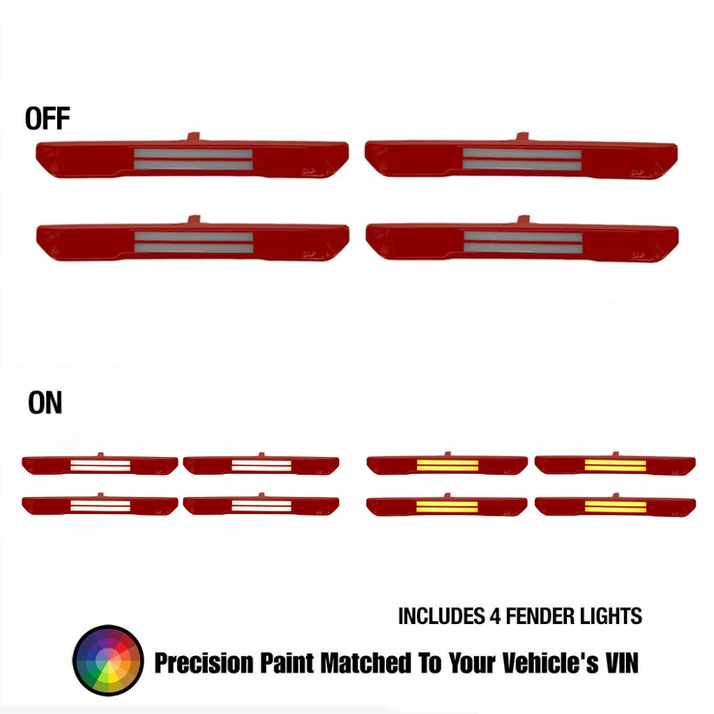 2020-2026 GMC Sierra 2500/3500 fender lights – Painted (VIN matched), OEM length LED, sequential switchback